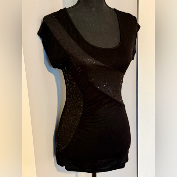 Maurice’s Elegant Black Women's Short Sleeve Top with Sequin Embellishment - Picture 2 of 8